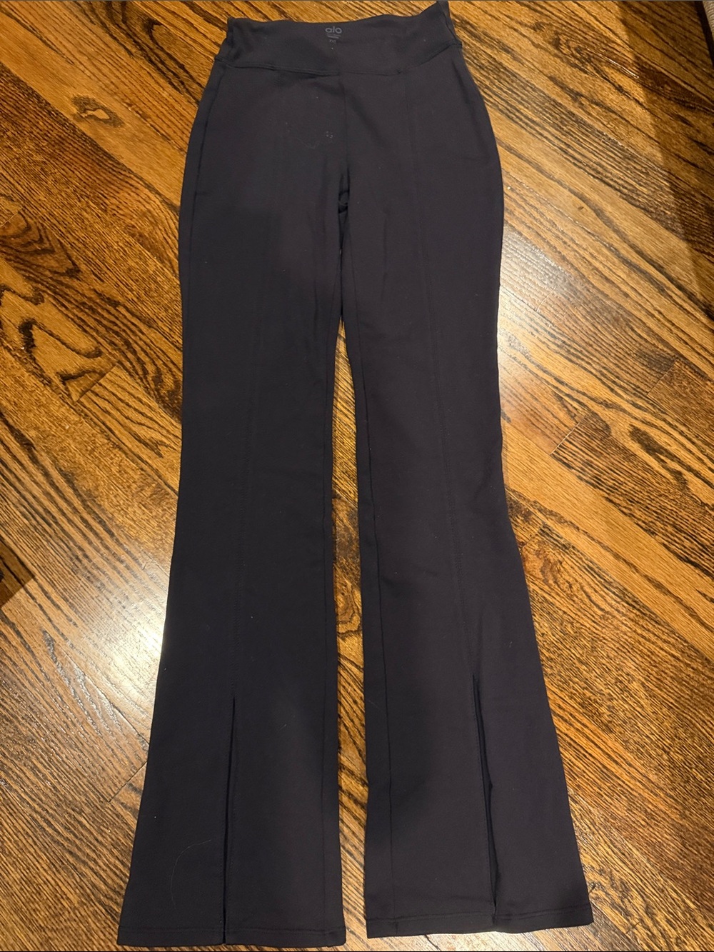 ALO Yoga Black Boot-Cut Flare Pants with Front Slit